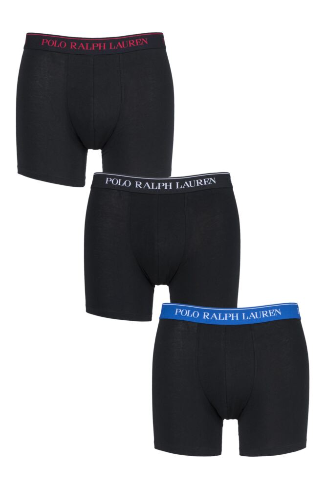 Mens 3 Pack Ralph Lauren Plain Cotton Stretch Longer Leg Boxer Briefs