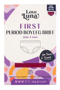 Girls and Teens 1 Pair Love Luna First Period Boyleg Briefs