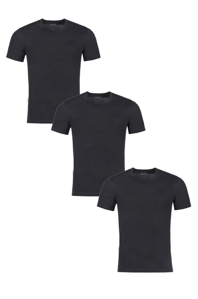 Mens 3 Pack BOSS Plain Cotton Stretch Round Neck T-Shirts