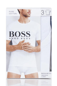 Mens 3 Pack BOSS Plain Cotton Stretch Round Neck T-Shirts