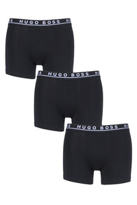 Mens 3 Pack BOSS Plain Cotton Stretch Longer Leg Boxer Briefs