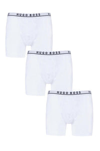 Mens 3 Pack BOSS Plain Cotton Stretch Longer Leg Boxer Briefs