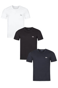 Mens 3 Pack BOSS Plain Cotton Stretch Round Neck T-Shirts