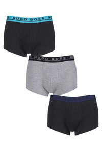 Mens 3 Pack BOSS Plain Cotton Stretch Trunks