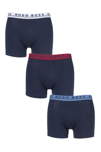 Mens 3 Pack BOSS Plain Cotton Stretch Longer Leg Boxer Briefs