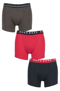 Mens 3 Pack BOSS Cotton Contrast Waistband Longer Leg Boxer Briefs