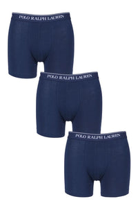 Mens 3 Pack Ralph Lauren Plain Cotton Stretch Longer Leg Boxer Briefs
