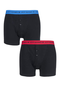 Mens 2 Pack Jeff Banks Plymouth Button Cotton Boxer Shorts